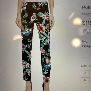 Krazy Larry Black Flower Pull on Pants size 12
